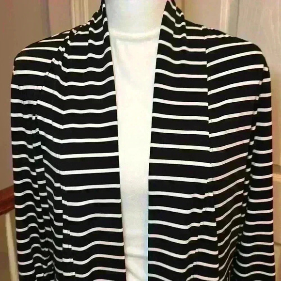 Chico's Size 0 (same as size 4/6) Striped Open Front Poly/Spandex Cardigan - Picture 8 of 12